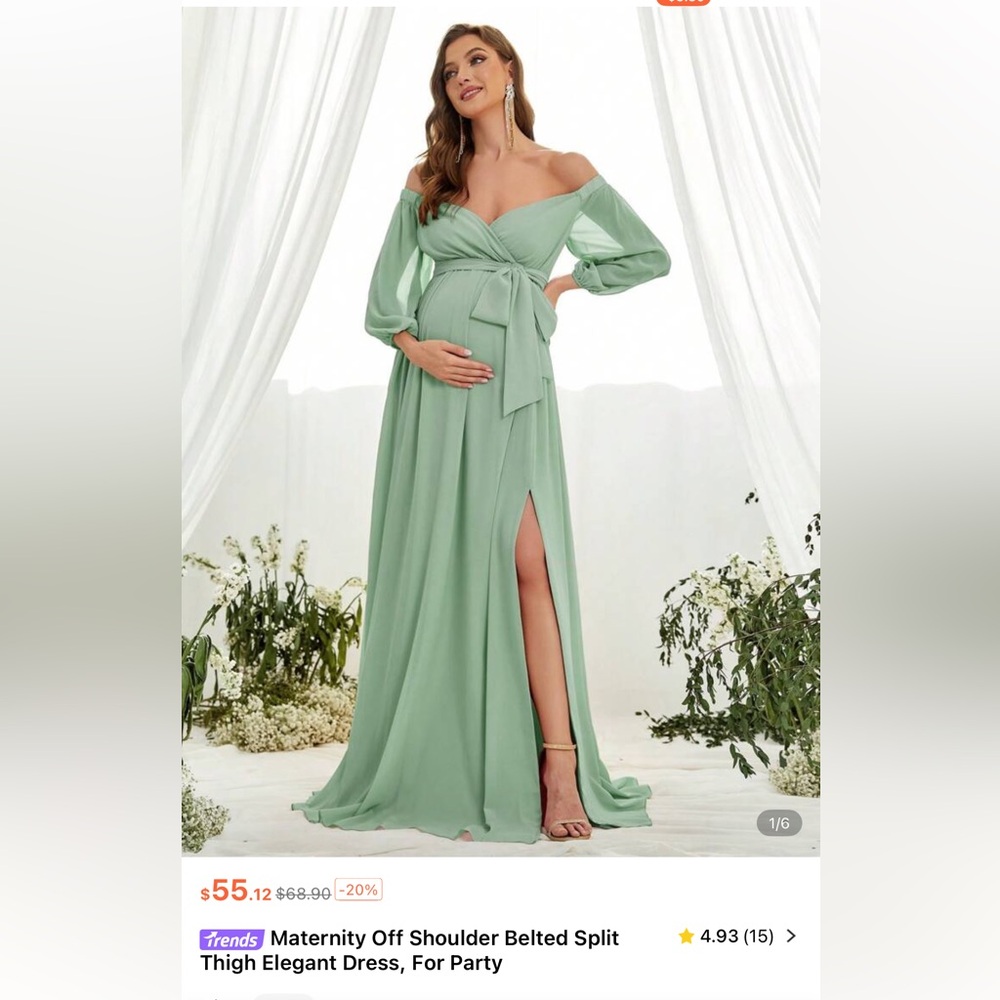SHEIN Sage Green Long Sleeve Maternity Dress